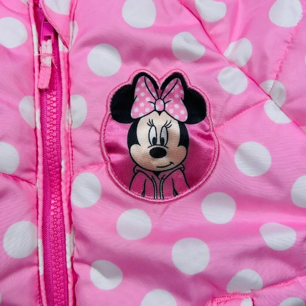 Disney Junior Minnie Mouse Puffer Polka Dot Winter Coat Pink 3T Girls